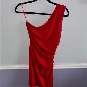 Luxxel Vibrant Red One-Shoulder Dress